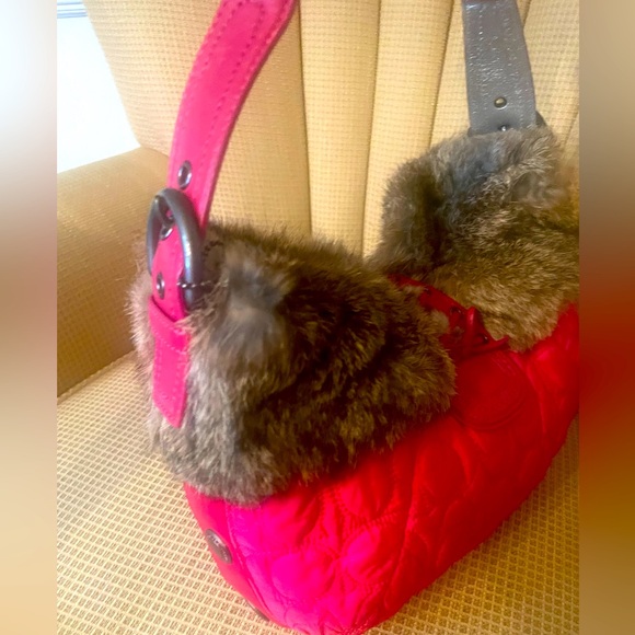 Coach Rabbit Fur Trimmed Pink Hobo Bag G04k-9443 - Picture 10 of 14